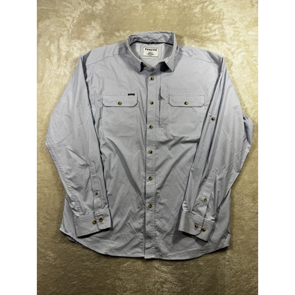 Poncho Mens Regular Fit Magnetic Pocket Fishing Shirt Blue Micro Check L
